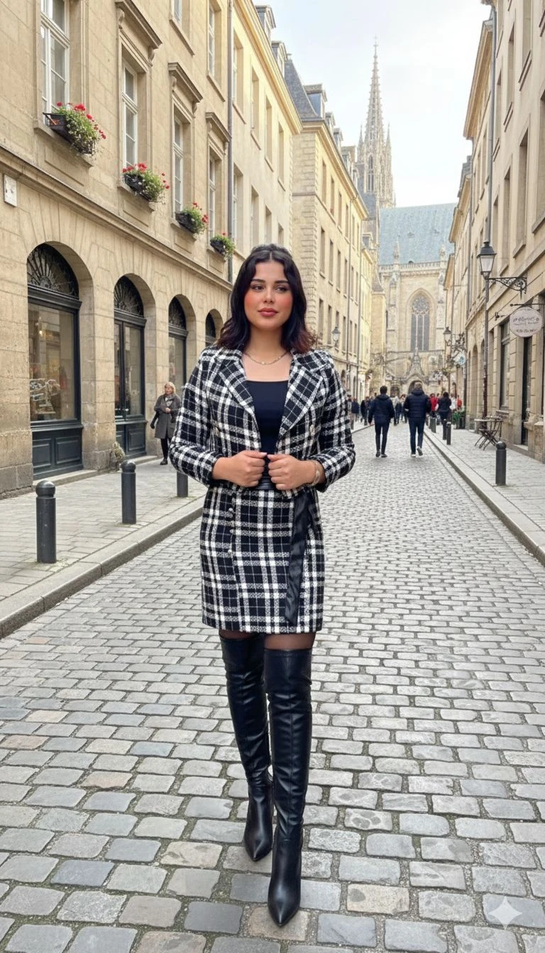 SET TWEED JACKET AND SKIRT PLAID