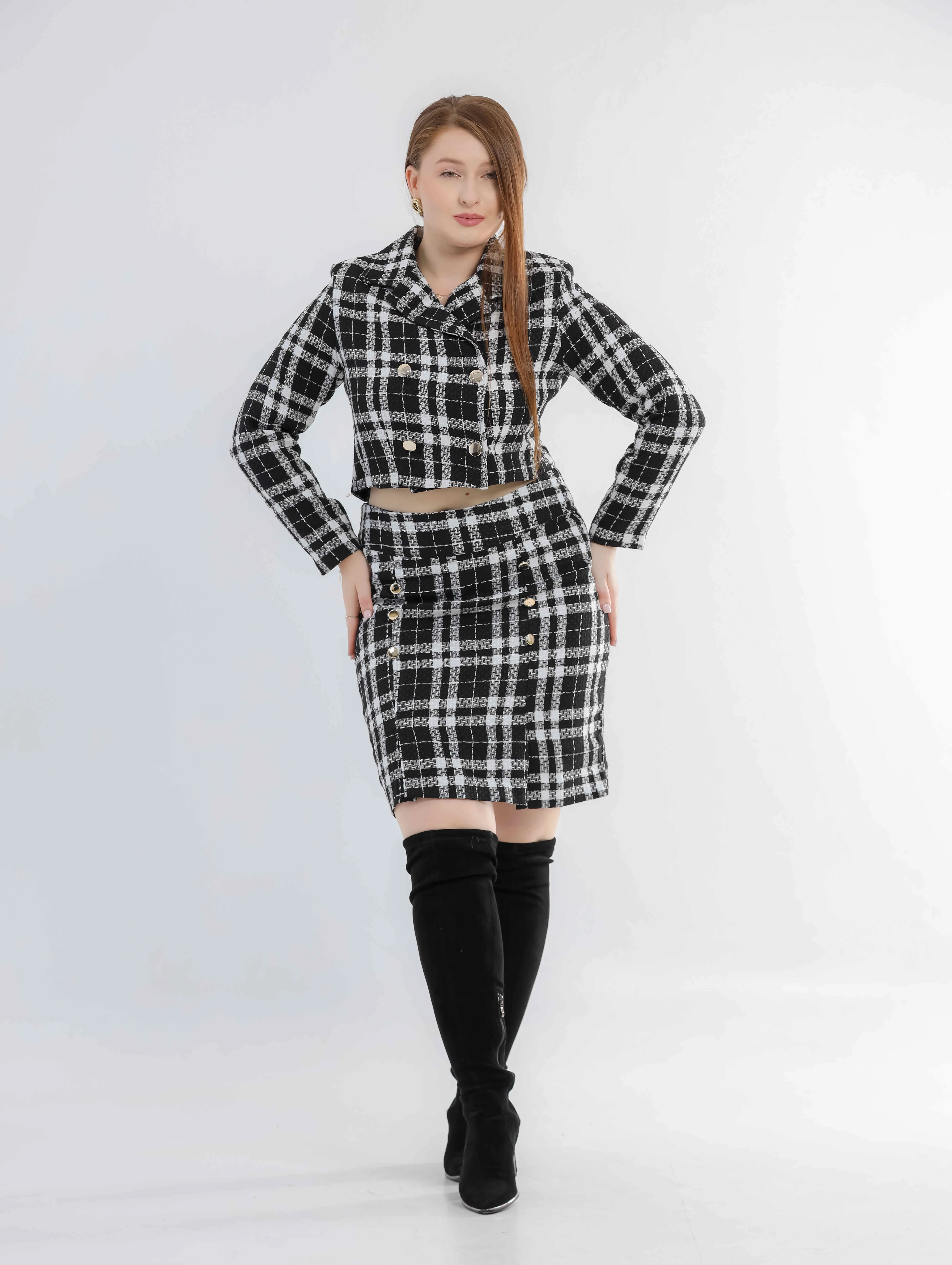 SET TWEED JACKET AND SKIRT PLAID